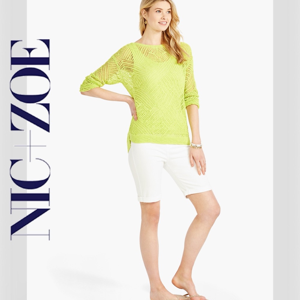 🆕 Nic+Zoe Lime Green Dunes Knit Sweater Top